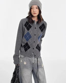 Cashmere Diamond Pattern Cardigan Sweater