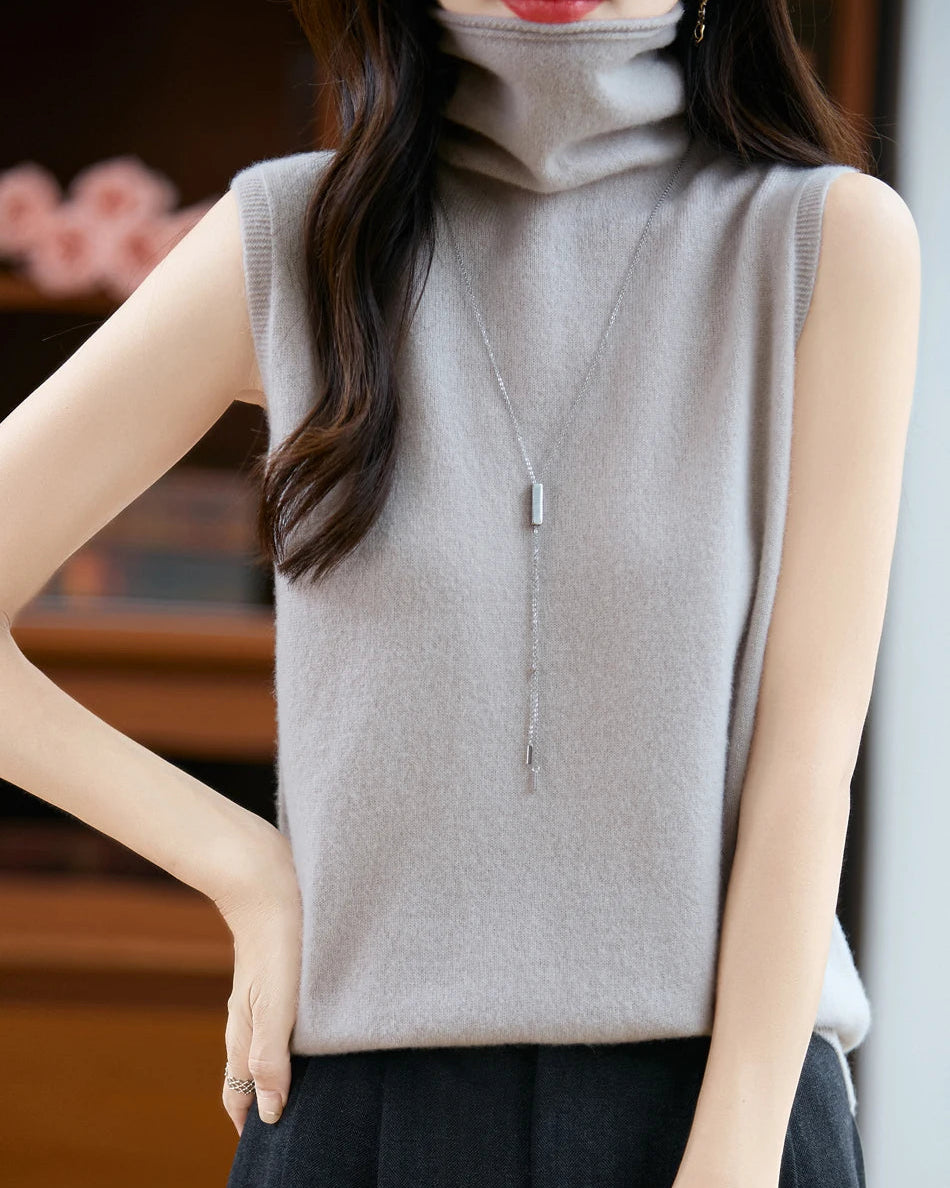 Wool Turtleneck Sleeveless Knit Vest