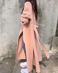 Women's Long Belted Lapel Coat