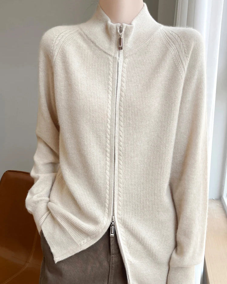 Raglan Merino Wool Zip Cardigan