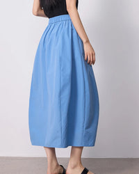 High-Waist Cocoon A-Line Midi Skirt