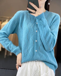 Merino Wool Hollow Knit Cardigan