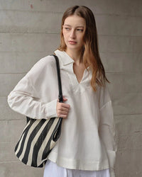 Retro Long-Sleeved V-Neck Casual Loose Shirt