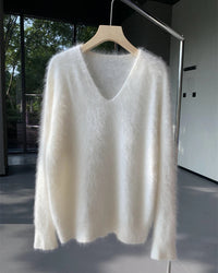 Cashmere Fluffy V-Neck Pullover