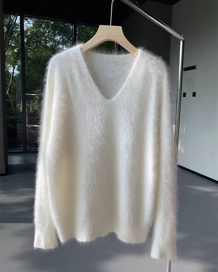 Cashmere Fluffy V-Neck Pullover