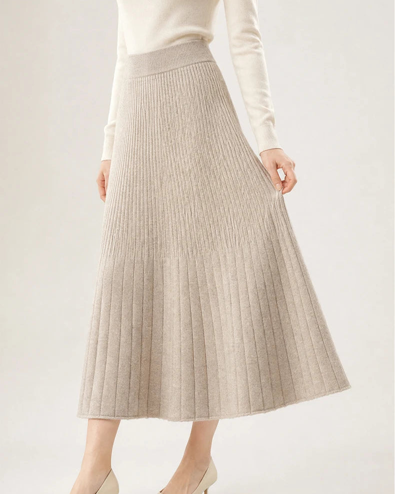 Merino Wool Pleated Midi Skirt