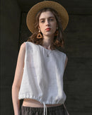 Casual Linen Crew Neck Loose Sleeveless Shirt