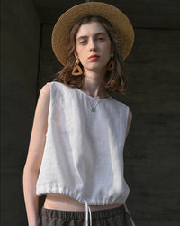 Casual Linen Crew Neck Loose Sleeveless Shirt