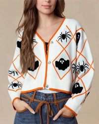 Pumpkin Ghost V-Neck Cardigan