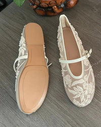Embroidered Strappy Ballet Flats