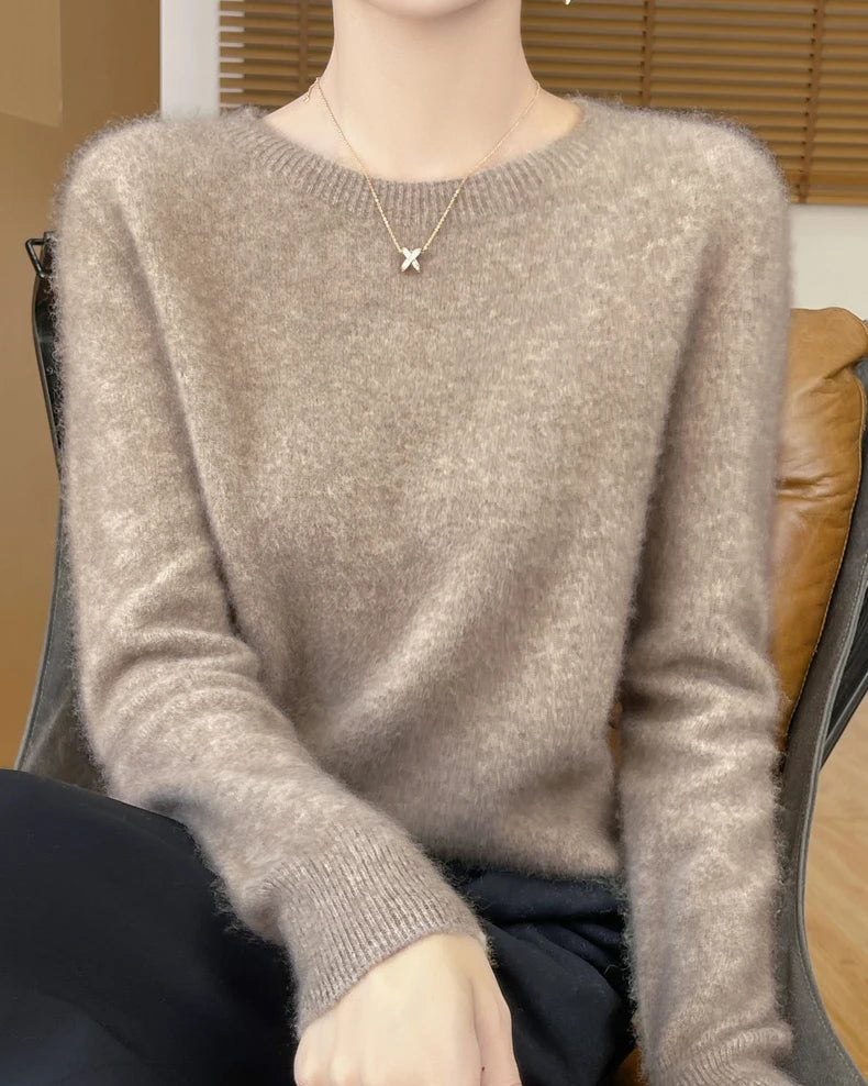 Merino Wool O-Neck Pullover Sweater