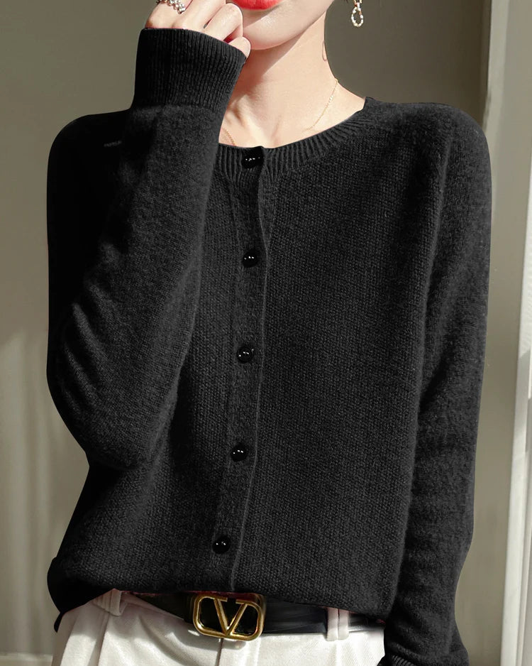Merino Wool O-Neck Button Cardigan