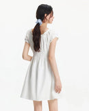 Square Neckline Bow-Trimmed Lace Mini Dress