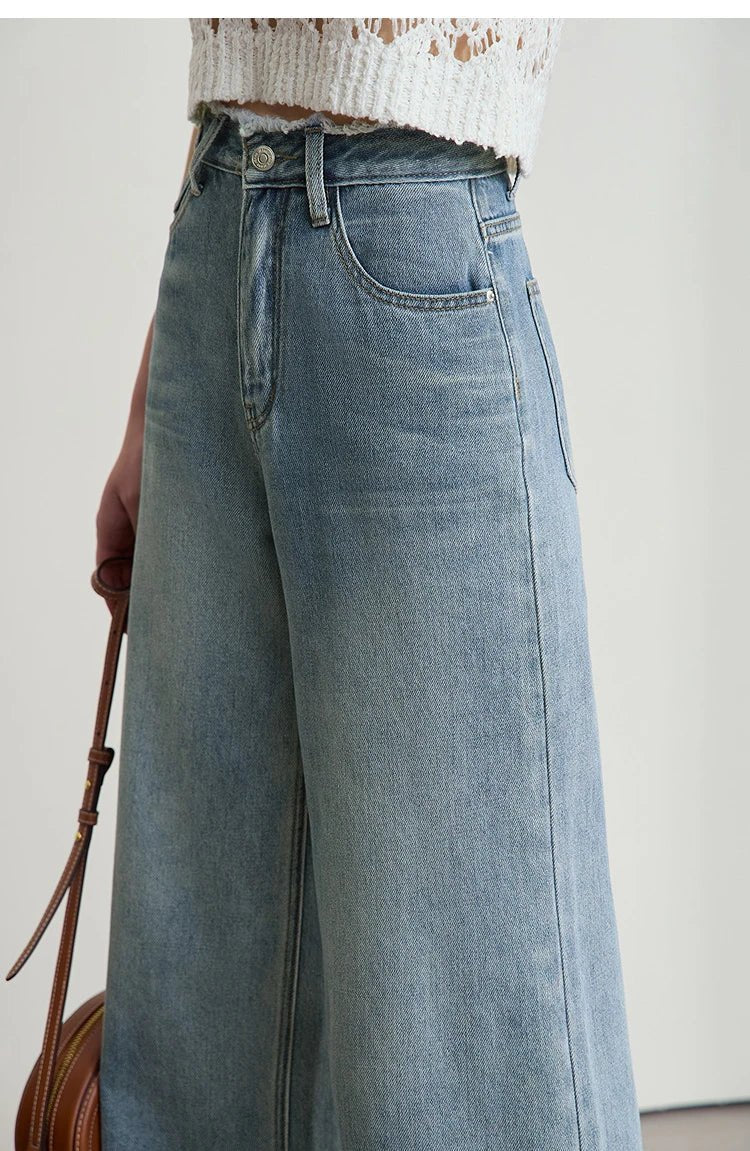 Versatile Denim Low Waist Thin Wide Leg Pants