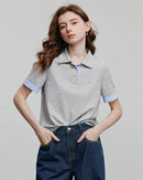 Women's Embroidered piqué short sleeve top featuring a turn-down collar and regular fit, crafted from breathable cotton blend for polished preppy style from office meetings to weekend brunch.