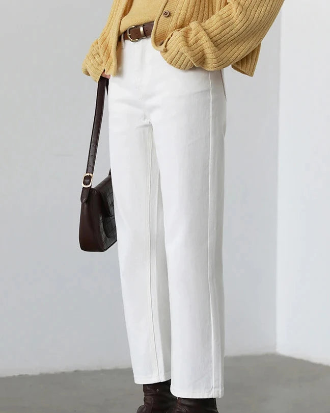 High-Waist Cotton Straight-Leg Jeans