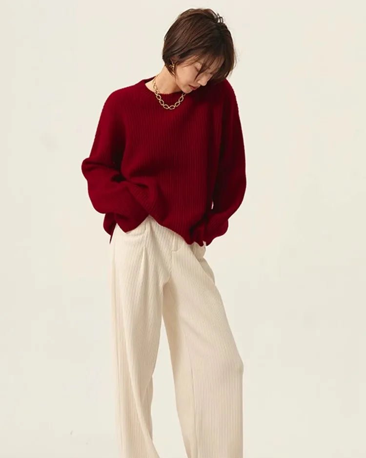 High-Neck Cashmere Loose Retro Sweater
