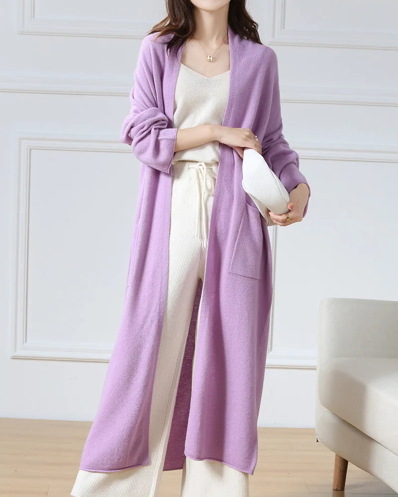 Wool Longline Open-Front Cardigan