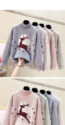 Elk printed Mink Velvet Mock Neck Sweater