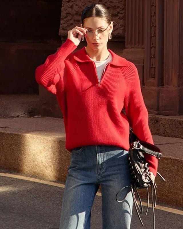 Casual Lapel Zipper Pullover Sweater