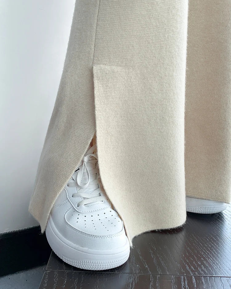 Merino Wool Slit Wide-Leg Trousers