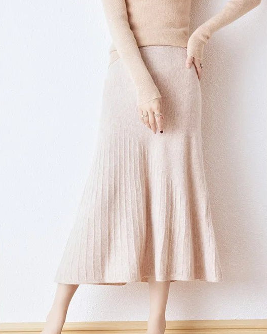 Wool Knitted High Waist A-Line Skirt