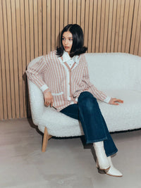 Vintage V-neck Houndstooth Knitted Cardigan