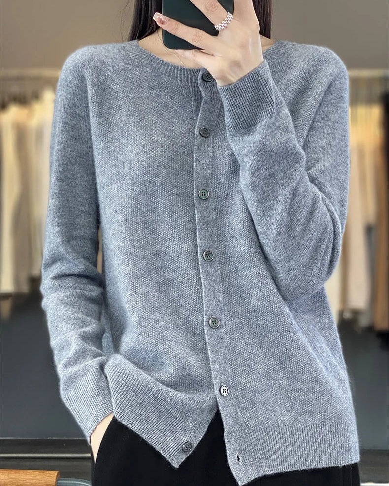 Pure Wool O-Neck Cardigan