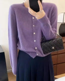 Pure Wool Round-Neck Slim Cardigan