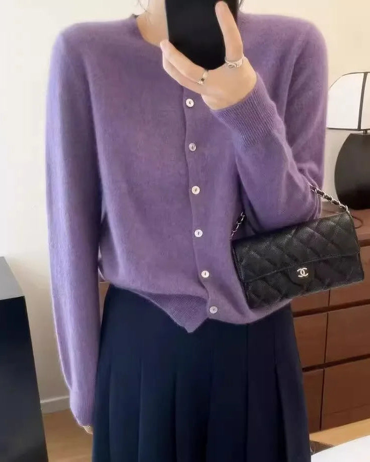 Pure Wool Round-Neck Slim Cardigan