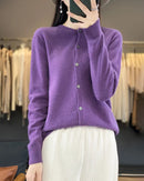 Merino Wool Round Neck Knit Cardigan
