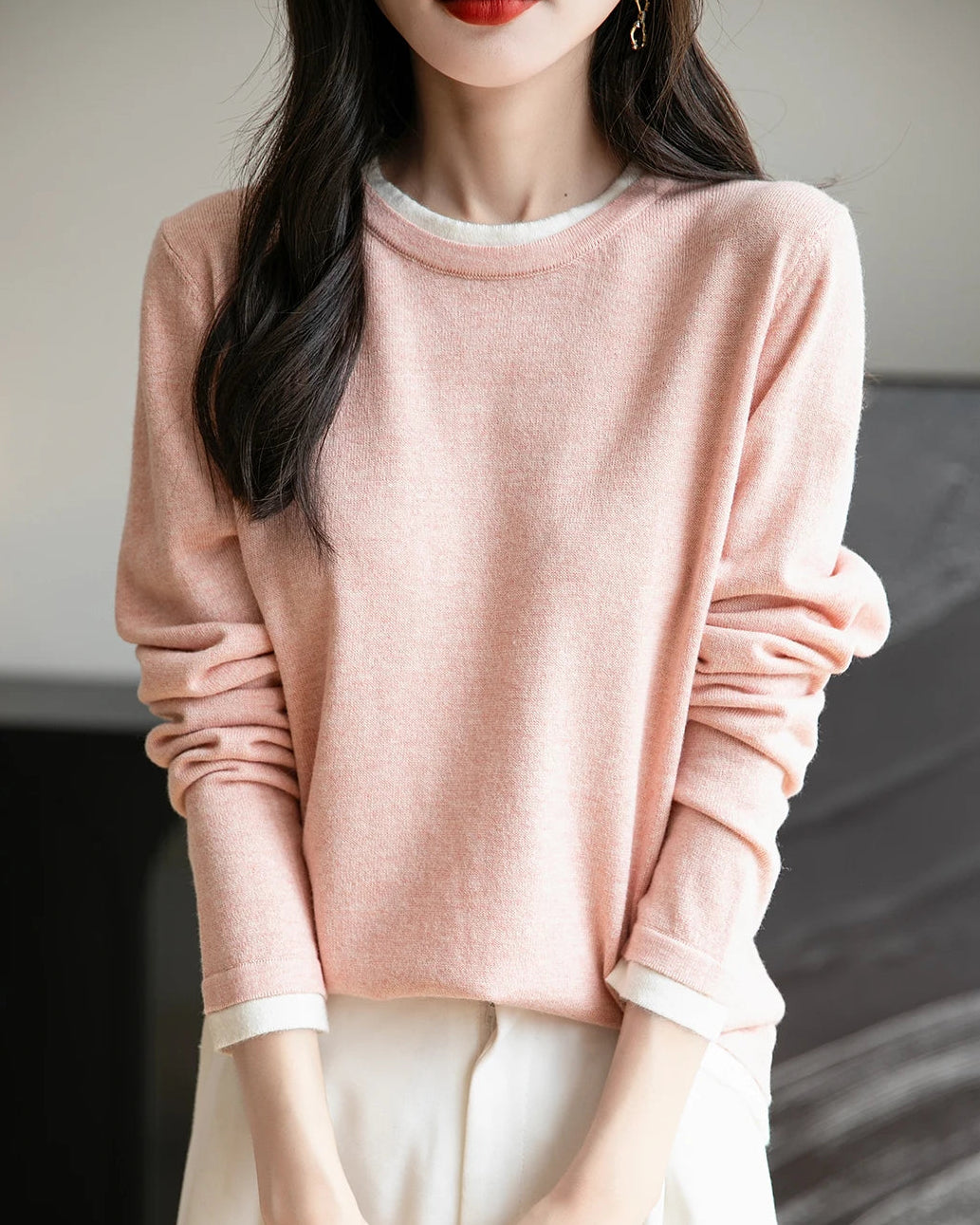 Layered-Look Wool-Blend Knit Top