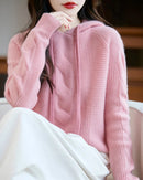 Merino Wool Hooded Cable Pullover Sweater