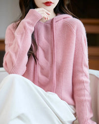 Merino Wool Hooded Cable Pullover Sweater
