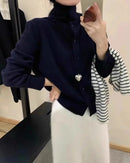 French-Style High-Neck Cashmere Knitted Cardigan