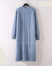Thicken Mock-Neck Ribbed Knit Midi Sweater Dress