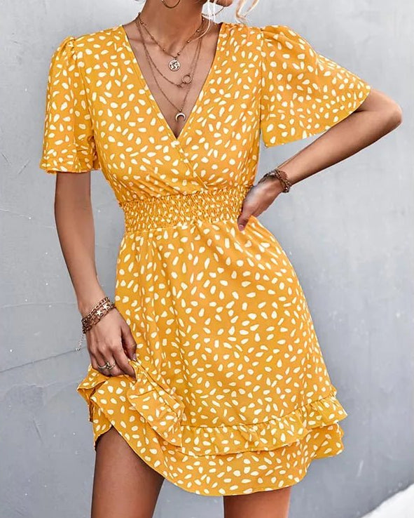 V-Neck Floral Mini Dress