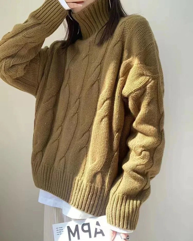 Criss-Cross High Neck Pure Wool Sweater