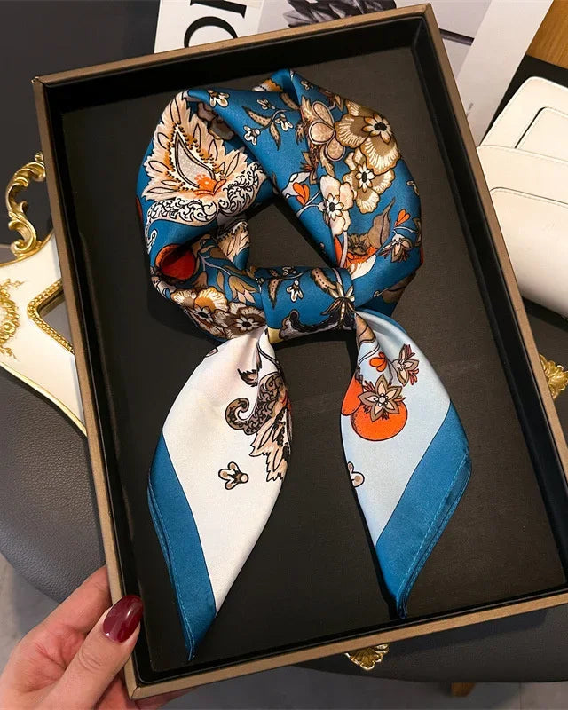Printed Satin Square Neckerchief Scarf