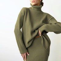 Turtle Neck Sweater and Midi Skirt Suits