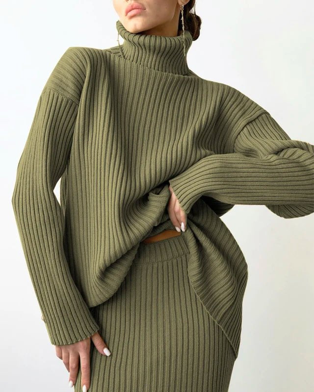 Turtle Neck Sweater and Midi Skirt Suits