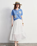 Hollow Floral Knit V-Neck Short-Sleeve Top