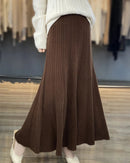 Merino Wool Pleated A-Line Maxi Skirt