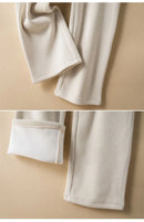 Elastic Waist Corduroy Fleece Wide leg Pants