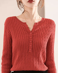 Cotton V-Neck Knit Pullover