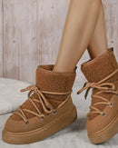 Lace-Up Flannel Mid-Calf Snow Boots