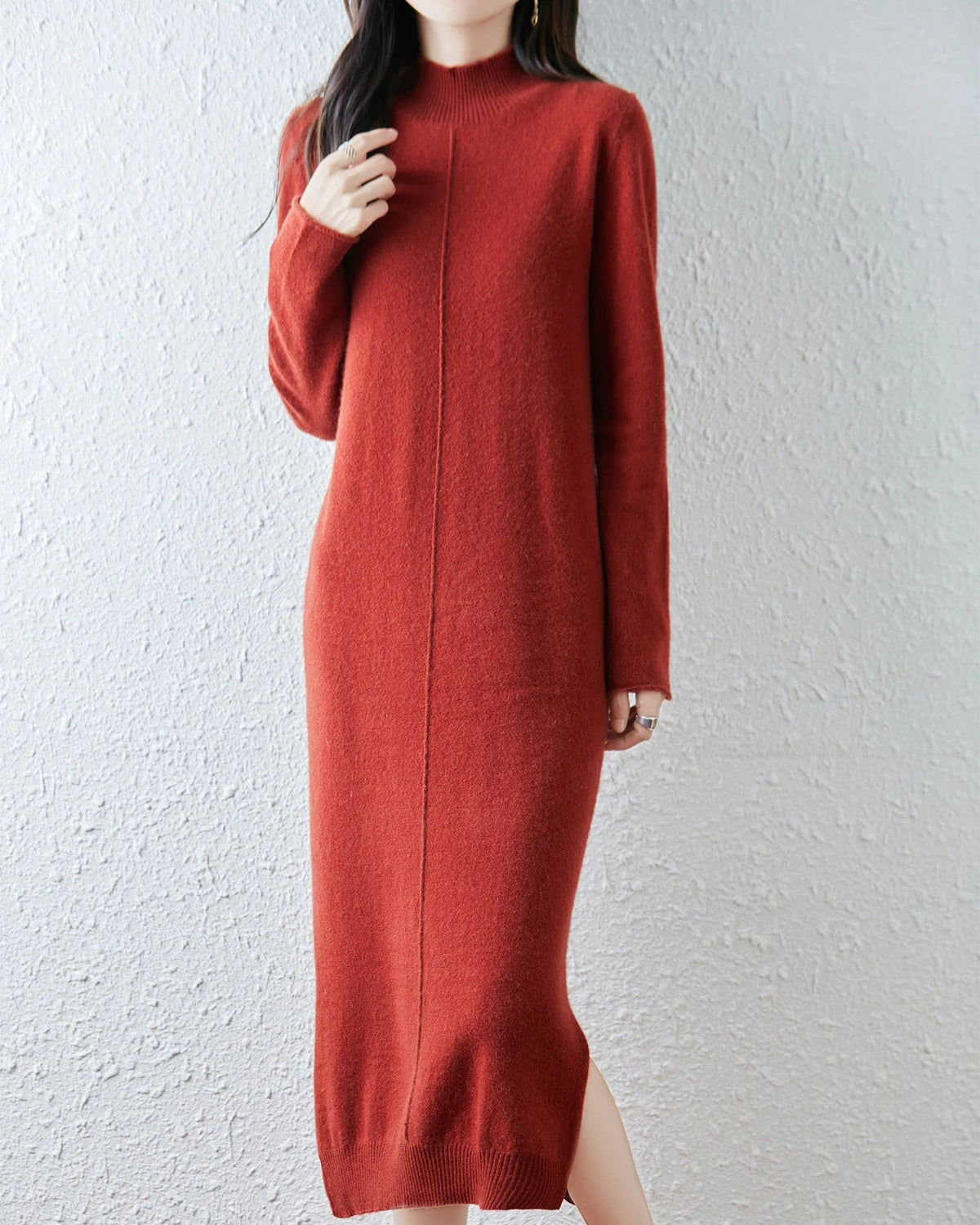 Merino Wool Turtleneck Midi Dress