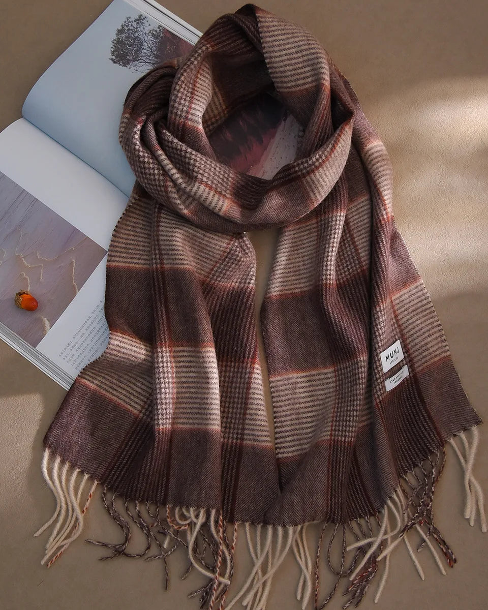 Plaid Wool Fringe Scarf