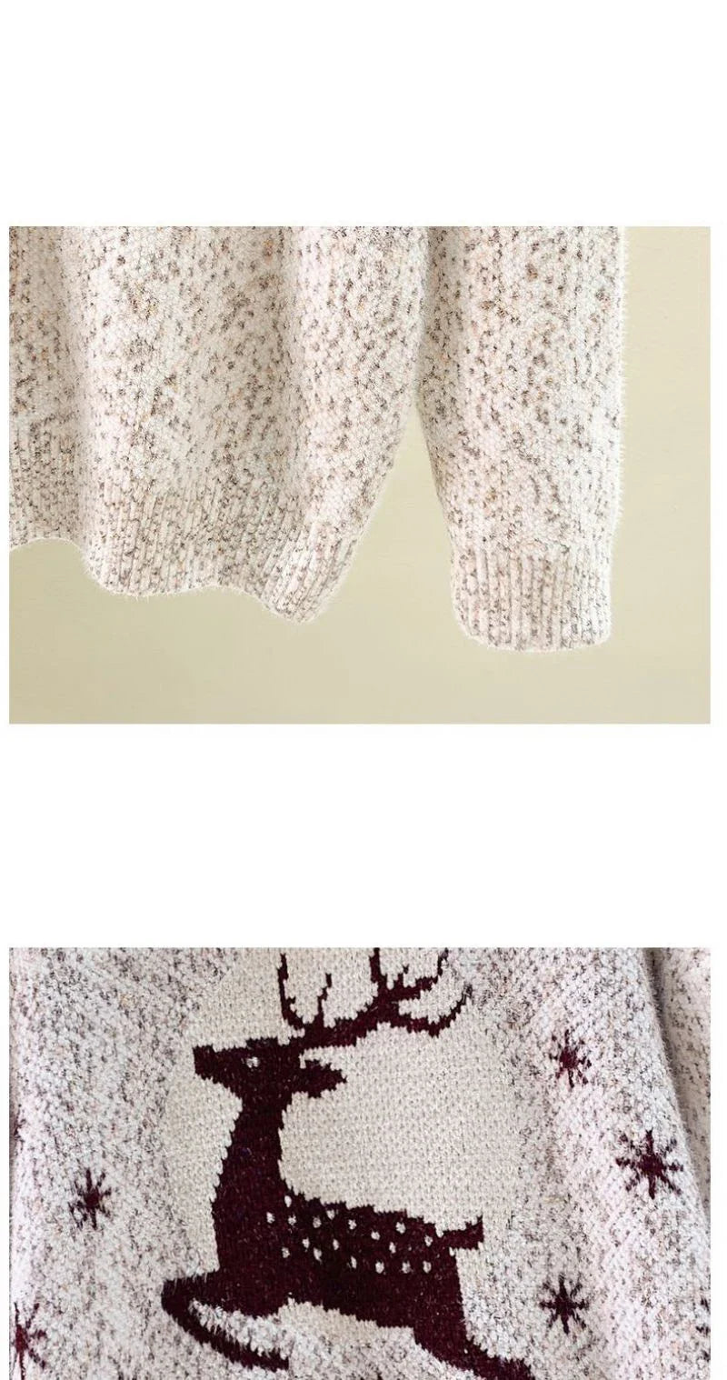 Elk printed Mink Velvet Mock Neck Sweater