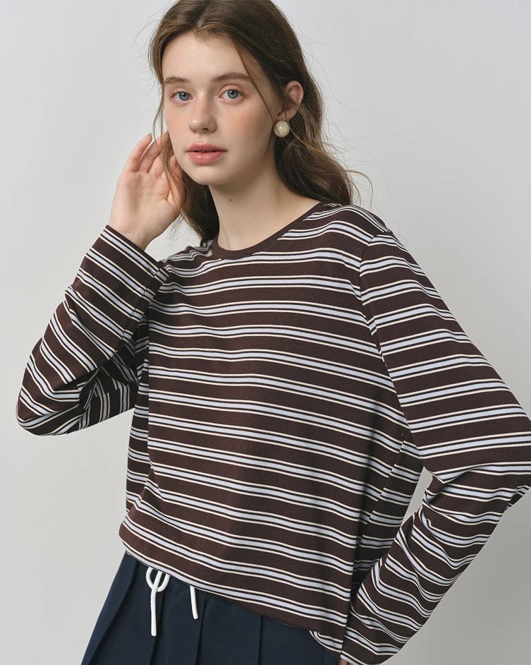Stylish Loose-Fitting Crew Neck Striped T-Shirt